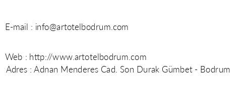 Art Hotel Bodrum telefon numaralar, faks, e-mail, posta adresi ve iletiim bilgileri